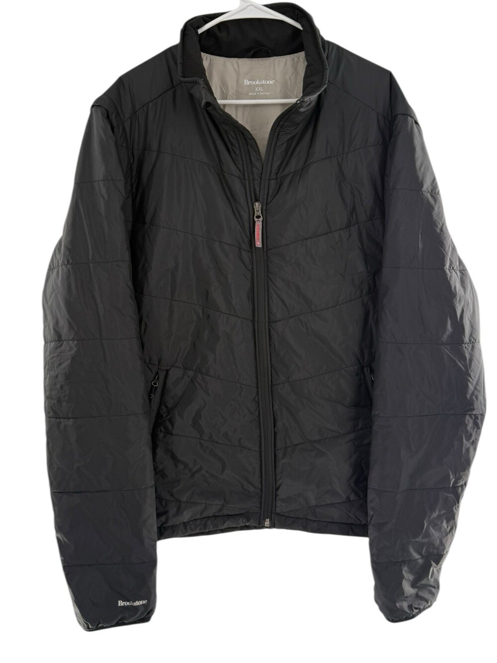 BrookStone Jacket Primaloft Men's XXL Black Convertible Packable Quilted Puff